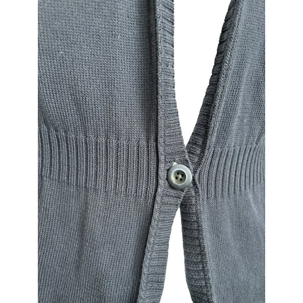 Eddie Bauer Cardigan Sweater Women XL Navy Cotton One-Button Ribbed at waist - Picture 2 of 9